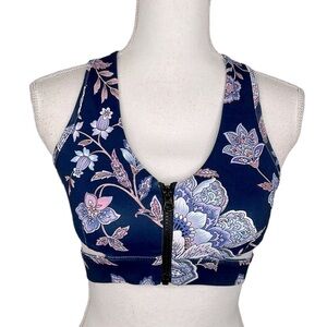XAHARA Navy & Pink Floral Athletic Workout Razorback Sports Bra Size Small